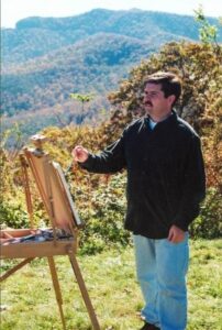 Stacy painting on Blueridge Parkway